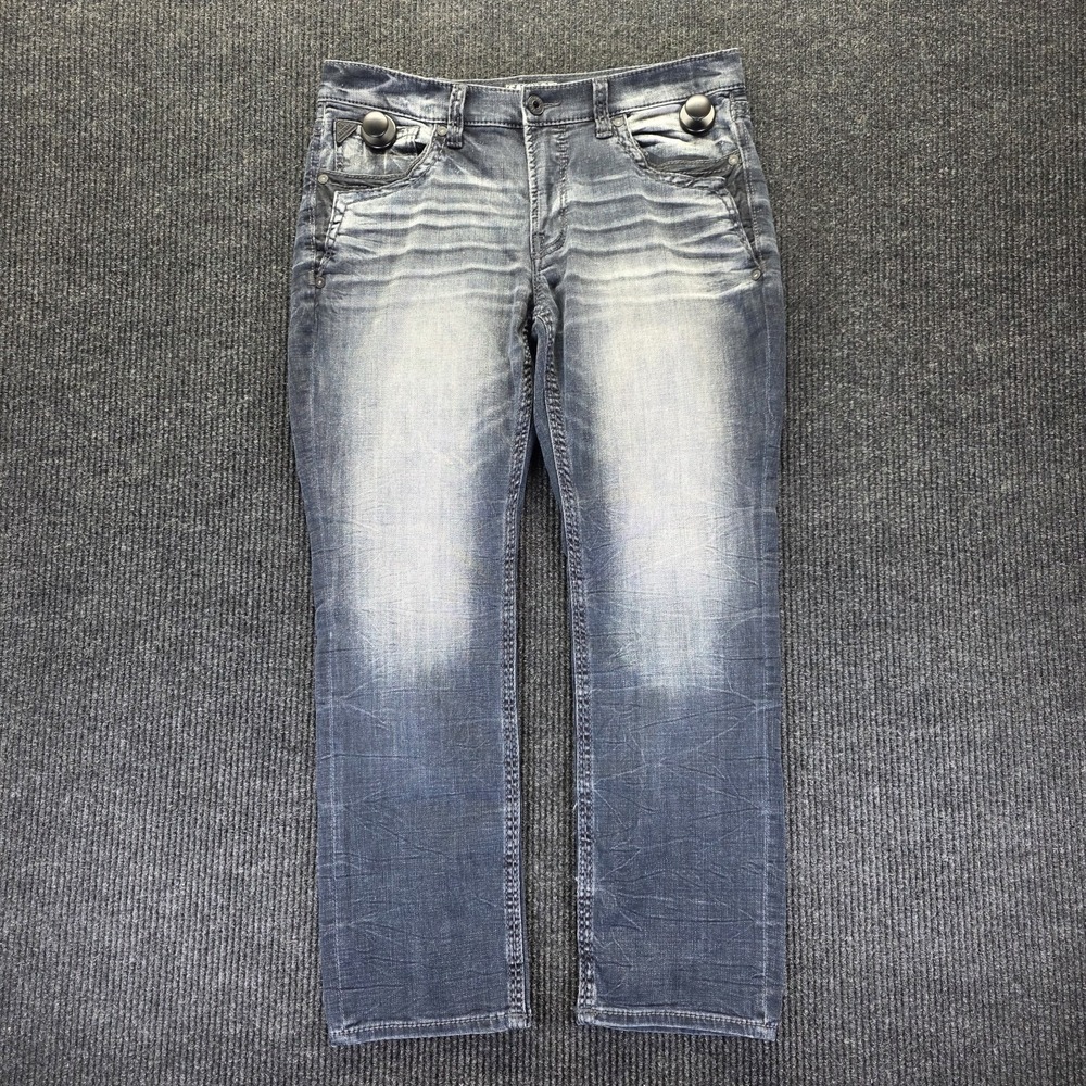 Salvage Mayhem Straight Jeans Mens 36x32* Blue Wash Embroidered Buckle